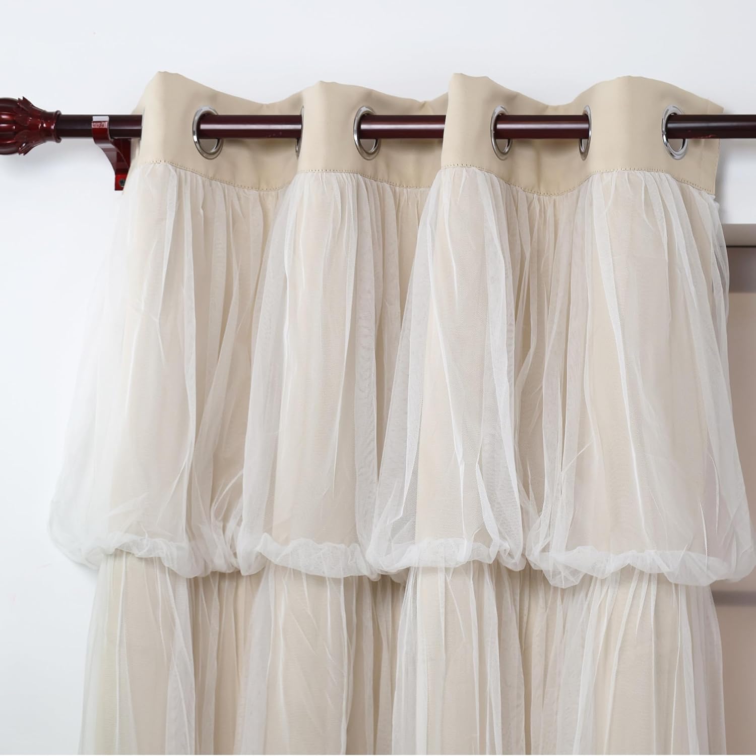 INLINAS Blackout Curtains with Sheer Overlay Thermal Noise Reduction for Bedroom and Living Room Energy Saving Panels, Beige Curtains with White Sheer, 52W x 84L Inch