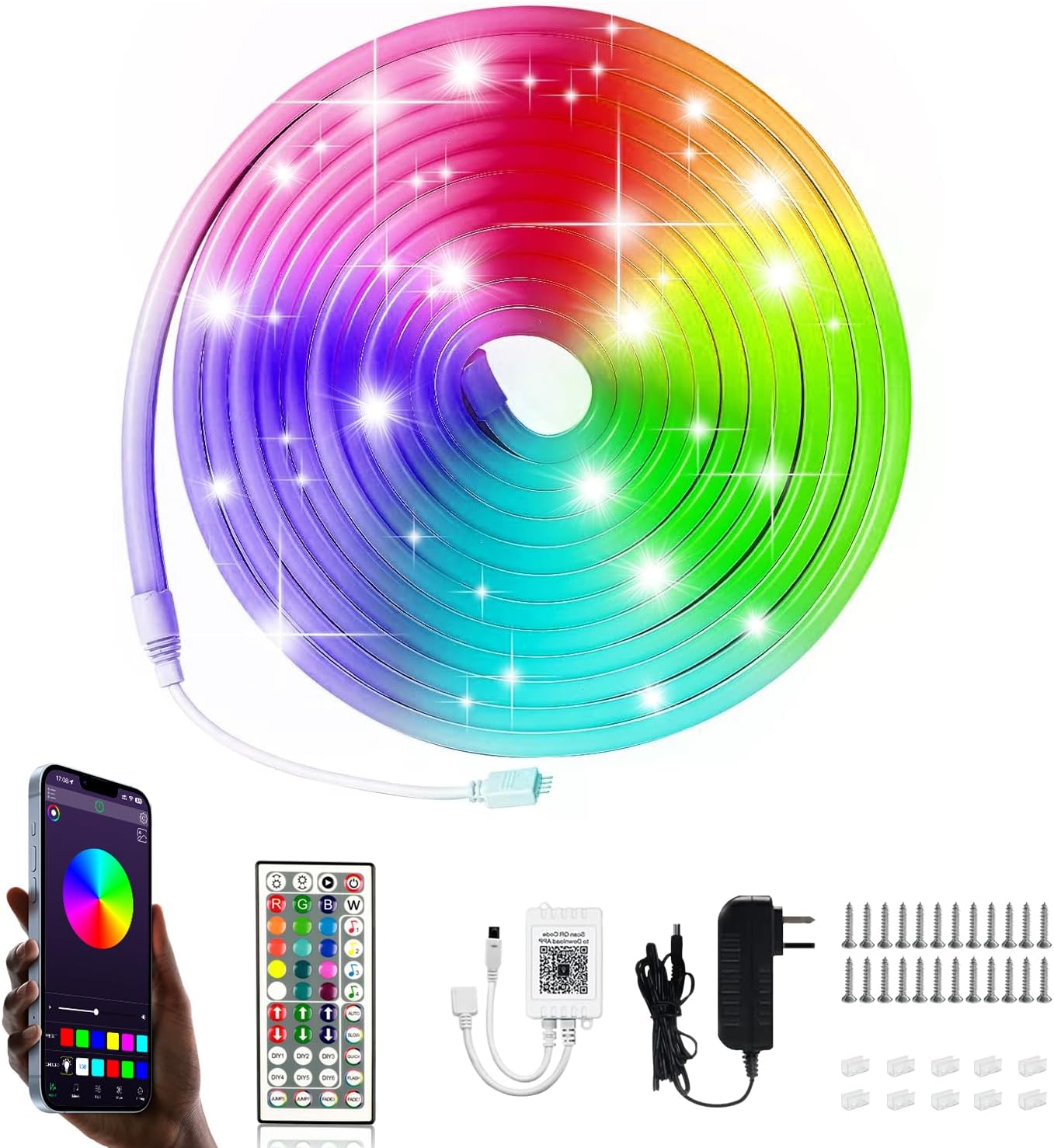 KIKO Neon Lights,16.4ft/5m RGB LED Neon Rope Light with Remote Control