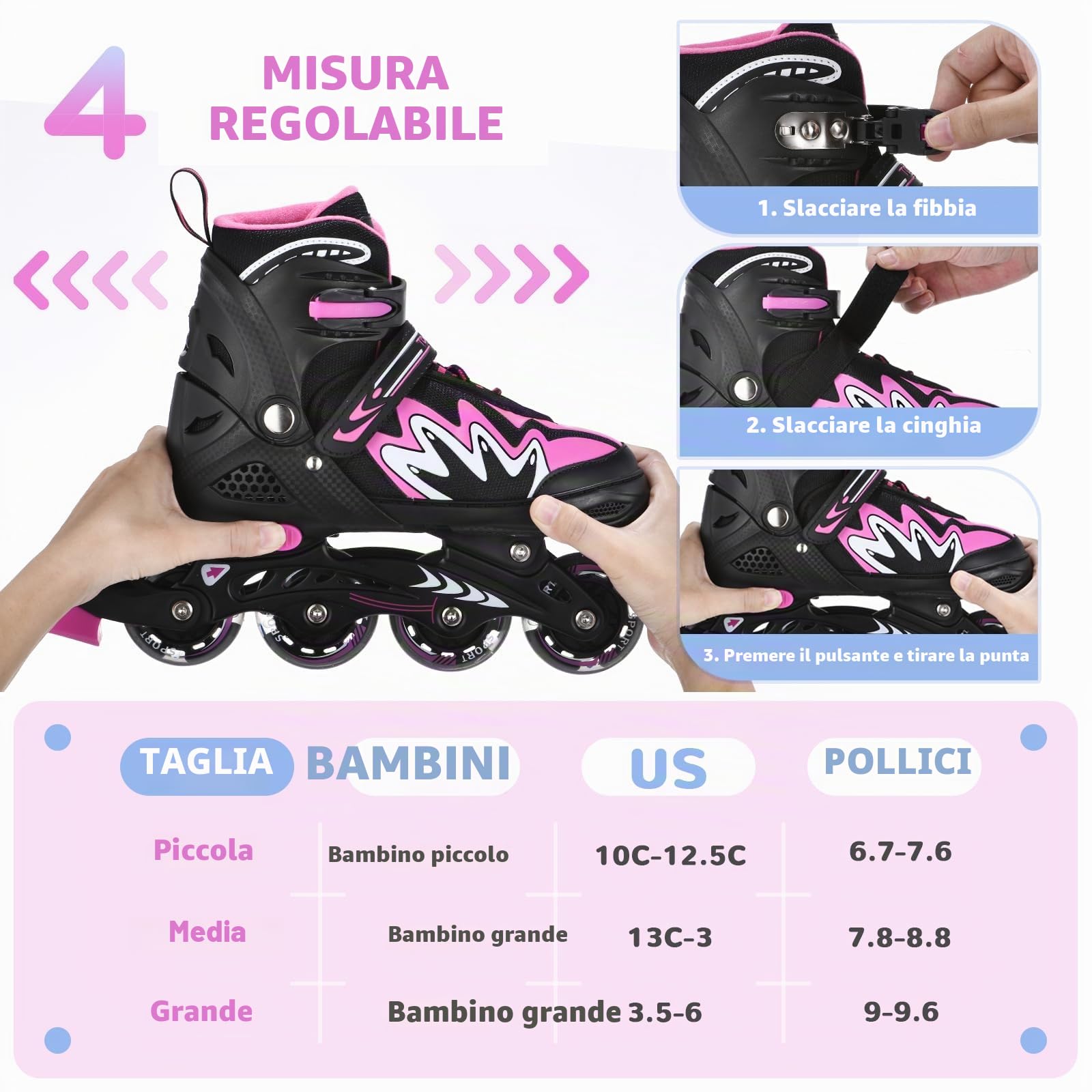 TOMSHOO Pattini a Rotelle con Ruote LED Regolabili per Bambini