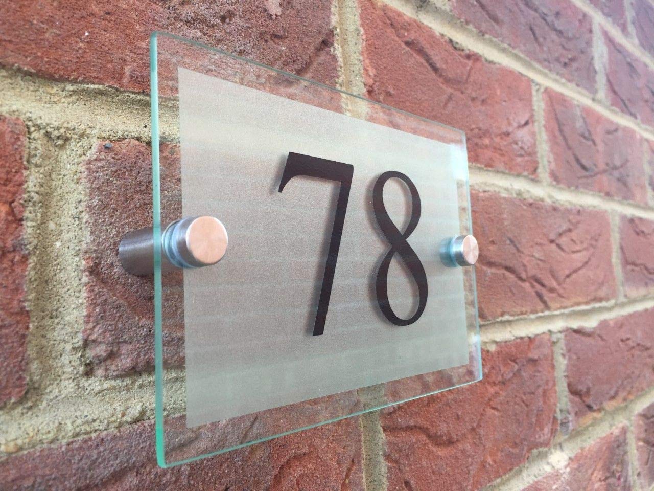 Numéro de Maison,Plaque Numero Maison Personnalisez Le numéro de Porte Moderne/la Plaque d'adresse en Verre Acrylique for l'extérieur(White Grey,100x140mm)