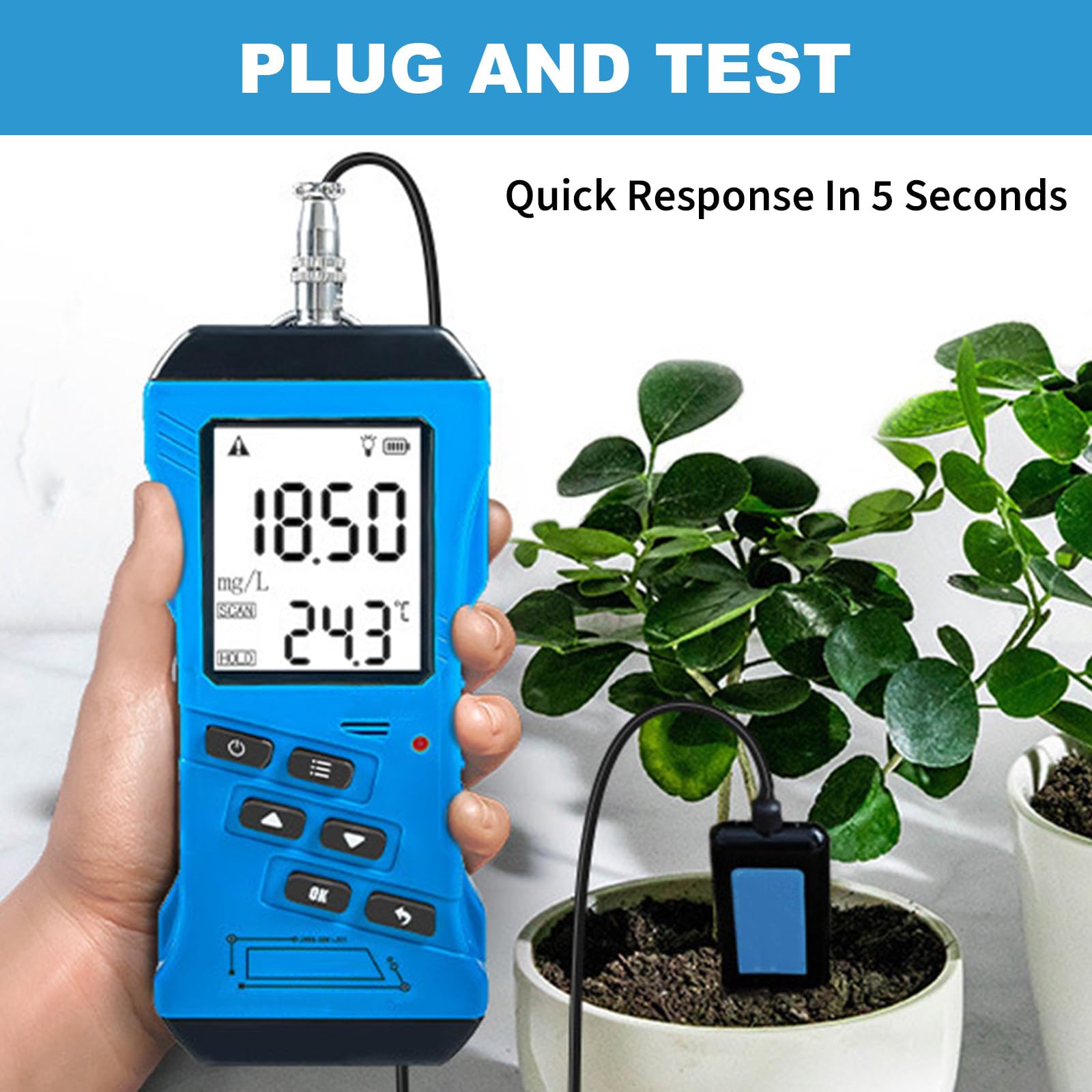 Kit de prueba de suelo 7 en 1, analizador digital de pH y CE, nitrógeno preciso, fósforo, detector de potasio para agricultura y jardinería