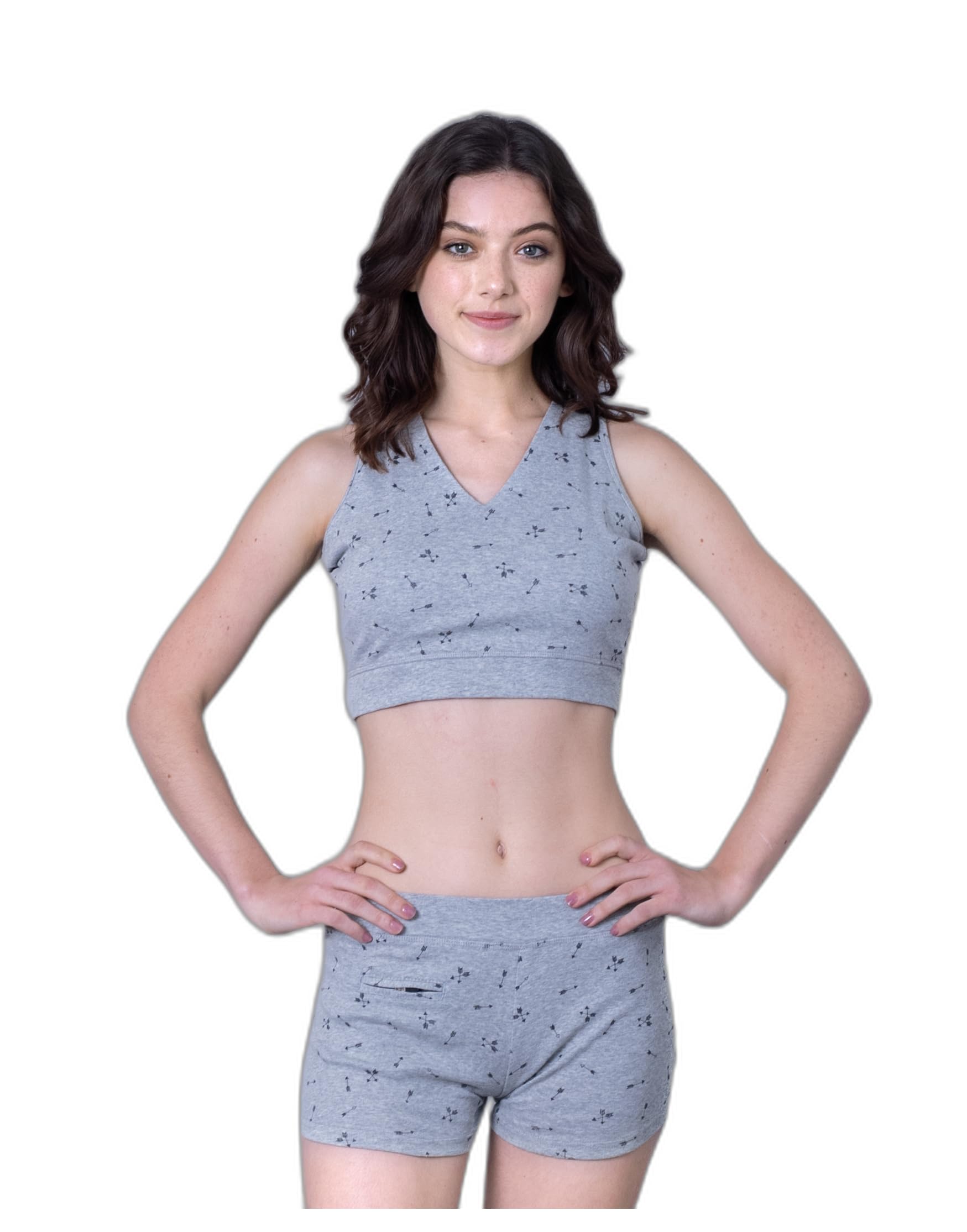 V Neck Sleeveless Grey & Black Arrow Printed Swim Set for Women & Girls |Swimming Suit for Women-image-22