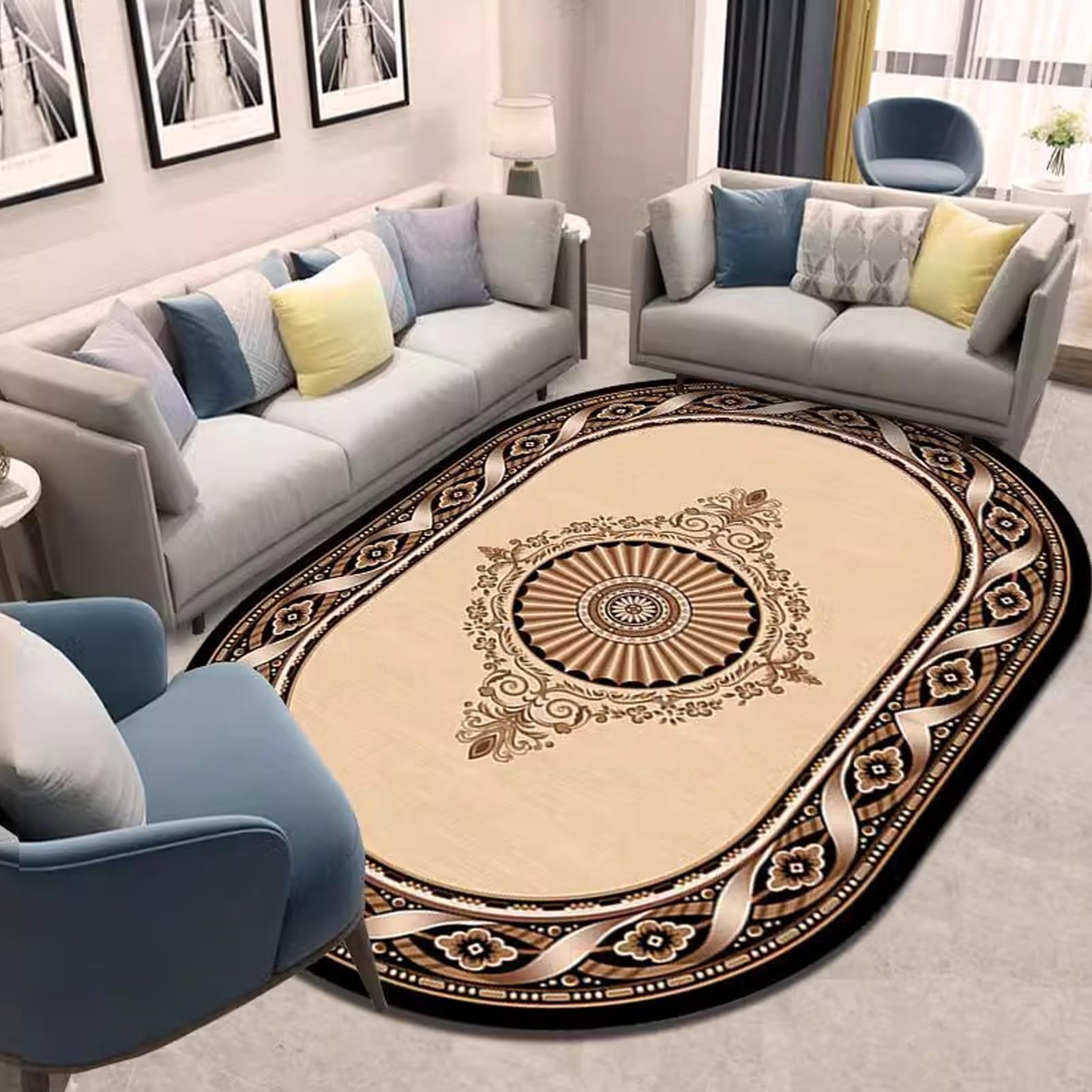 Tapis lavable ovale vintage 100x200 cm à poils courts pour votre maison