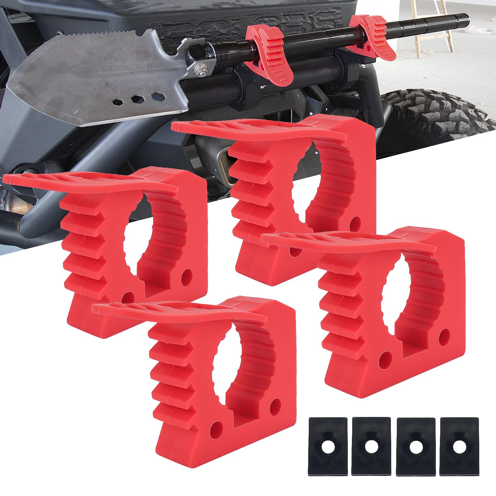 4 PCS Shovel Holders for 1-1/5 inch to 1-1/2 inch Tools, Red
