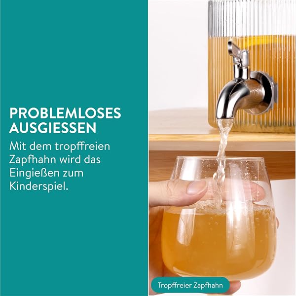 Navaris Getränkespender mit Zapfhahn - Bowle Gefäß mit Deckel - Getränkespender Glas mit Zapfhahn - Wasserspender Glas - Limonadenspender - Saftspender - 2,7 Liter - 4