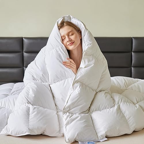 Miniatura 2 de C&W Edredón de plumón de ganso tamaño King para invierno, funda de algodón suave de 750 relleno, relleno de 60 onzas, relleno esponjoso, relleno de