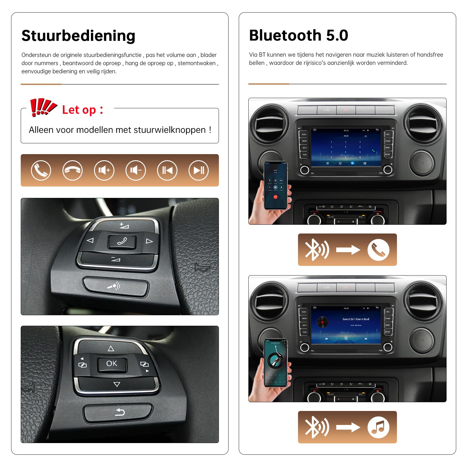 Autoradio con schermo da 7 pollici per Volkswagen Seat Golf Passat Jetta Beetle Tiguan Touran EOS Skoda Seat Doppio Din Touchscreen Radio Bluetooth con CarPlay wireless Android Auto GPS