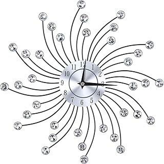 Orologio da Parete a Forma di Fiore. Orologio da Parete Moderno in Cristallo di Lusso in Metallo Scintillante Orologio da Parete a Forma di Fiore D'argento Design di Moda Pin Digitale(Fiore curvo)