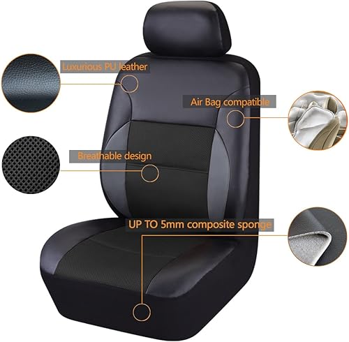 Miniatura 2 de CAR Pass Fundas de asiento de automóvil de piel sintética de lujo, dos asientos delanteros, ajuste universal para el 95% de vehículos, SUV, camión,