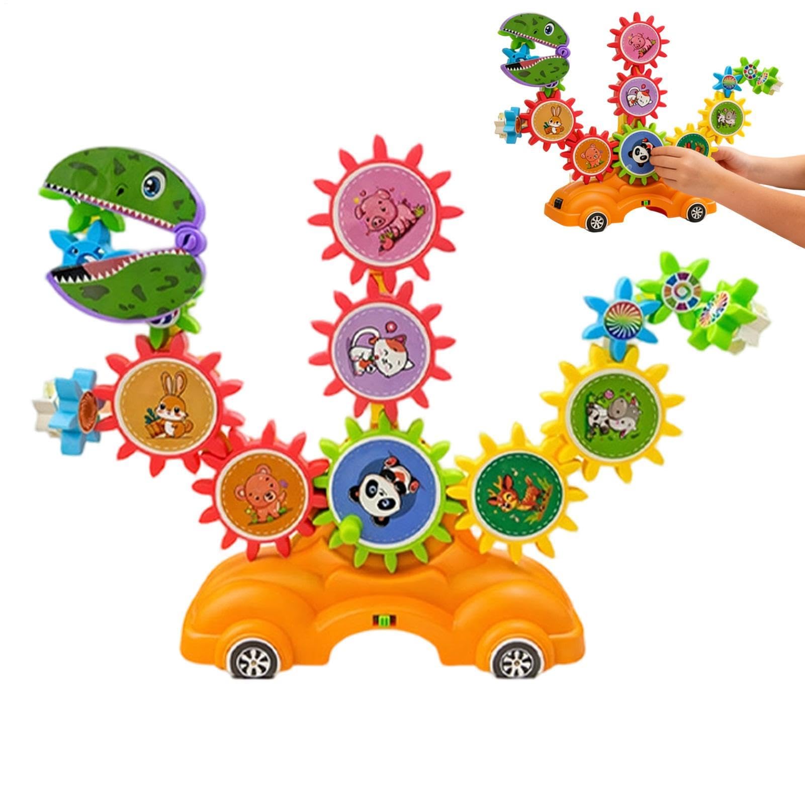 Actividad en el aula preescolar con bloques de construcción de engranajes motorizados 8