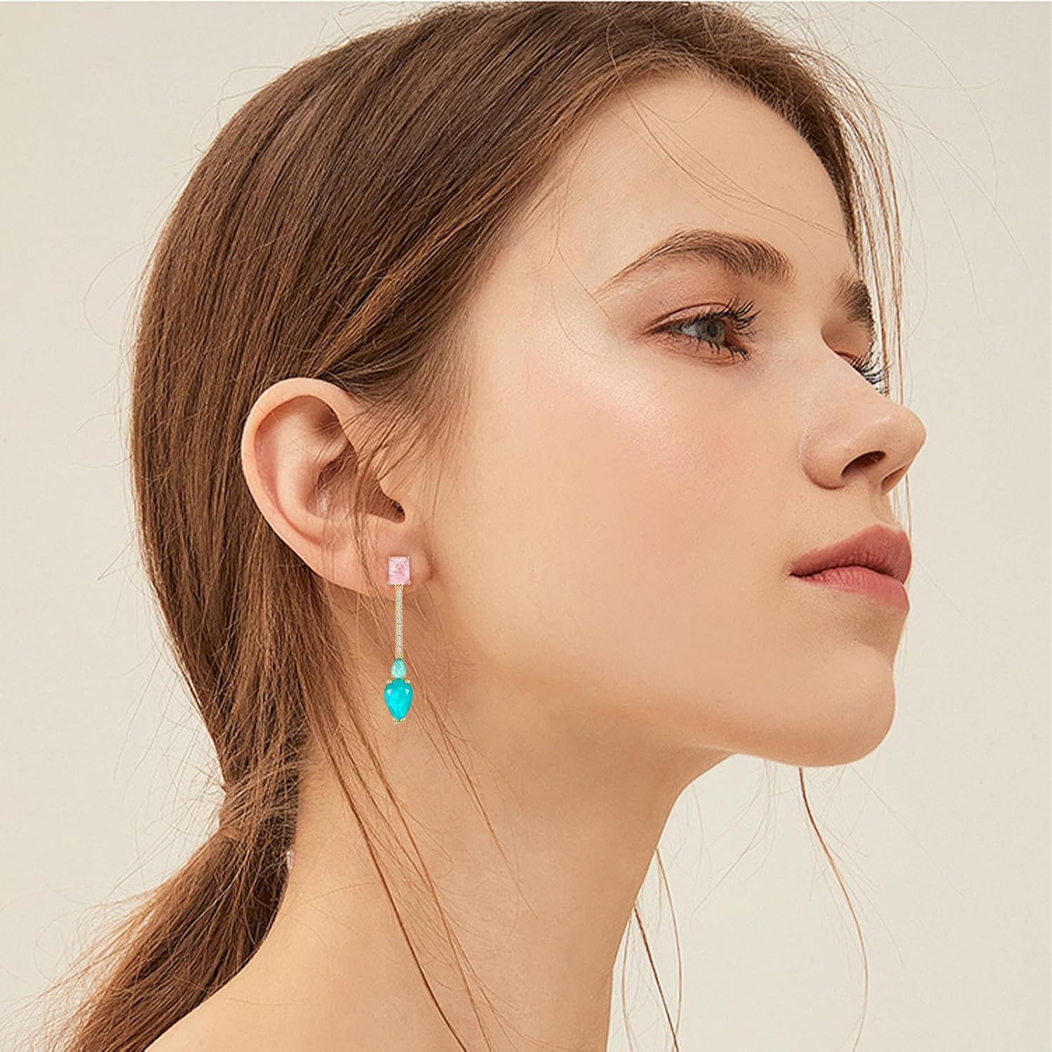 Crystal Teardrop Dangle Drop Earrings for Women Rhinestone Cubic Zirconia Birthstone Pink Blue Chandelier Earrings for Mom Wife Prom - Image 3