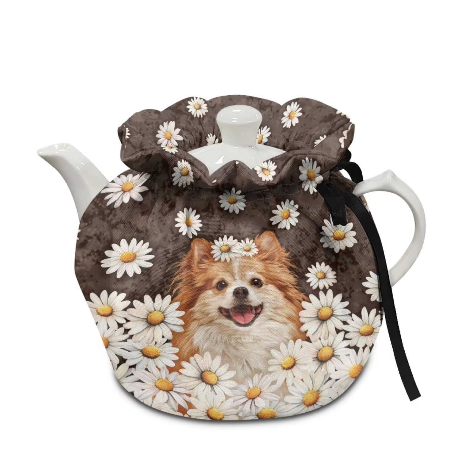 Papillon Daisy Print Tea Cozy for Teapot Insulated Tea Kettle Cosy Drawstring Design Teapot Insulation Cover for Keeping Warm