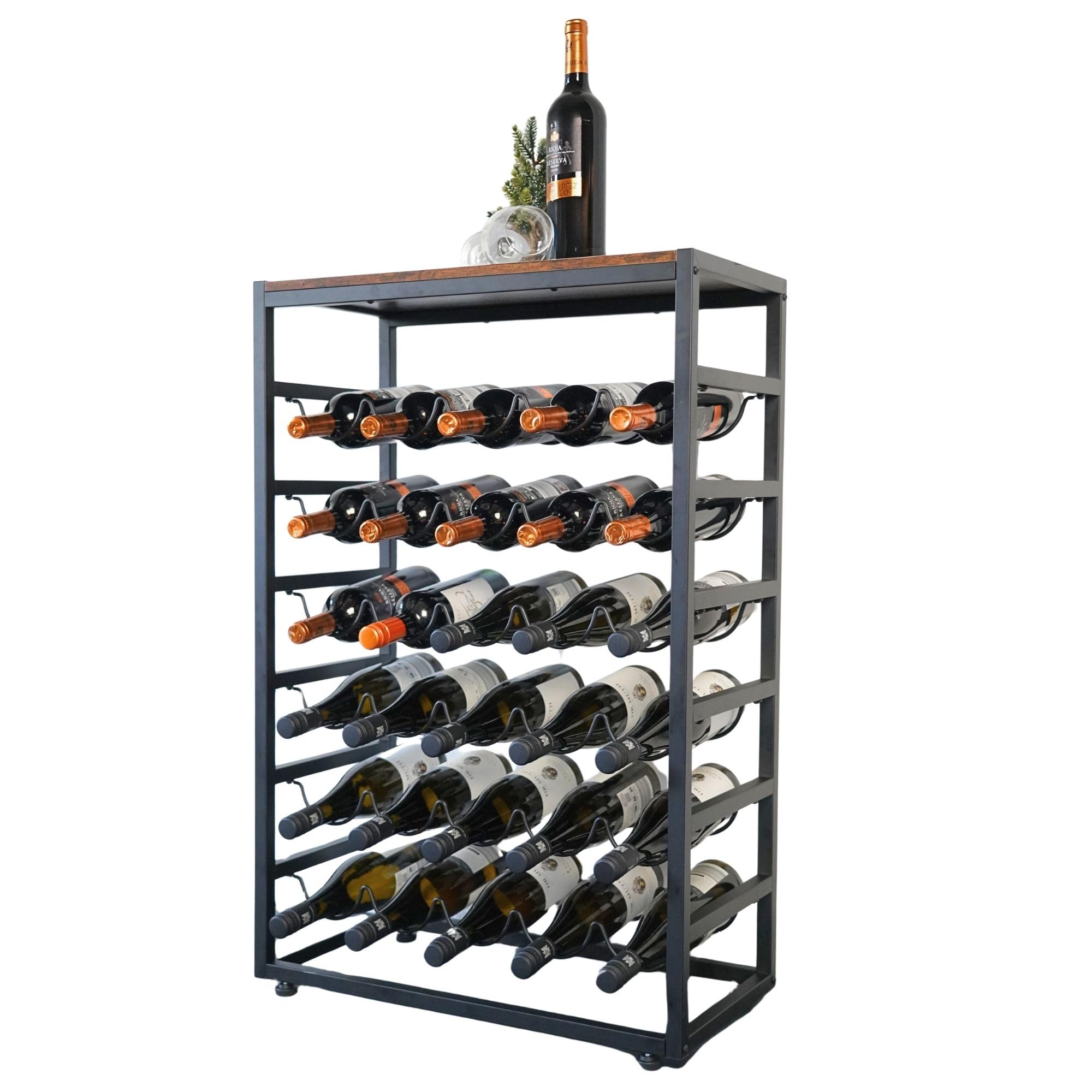 Berlinlodge Weinregal Bordeaux für 30 Flaschen auf 6 Etagen mit Tischplatte 88x59x30cm aus Metall/Bambus Flaschenregal mit Ablage Weinhalter Weinständer Flaschenständer Vintagebraun/Schwarz