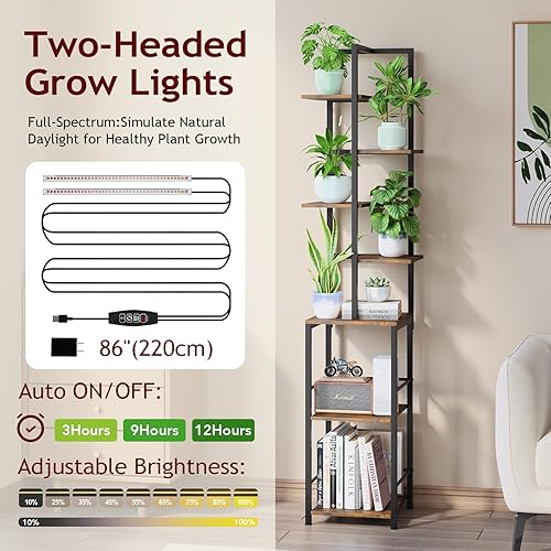 Miniatura 3 de Soporte para plantas de interior con luz de crecimiento, soporte alto de 7 niveles para plantas de interior, estante de metal con estantería y