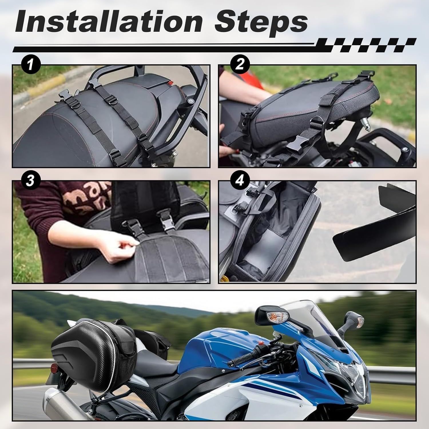 Maletas para Moto,36L-58L,Impermeable,Pareja Bolsas Side Capacidad Ampliable,Negro