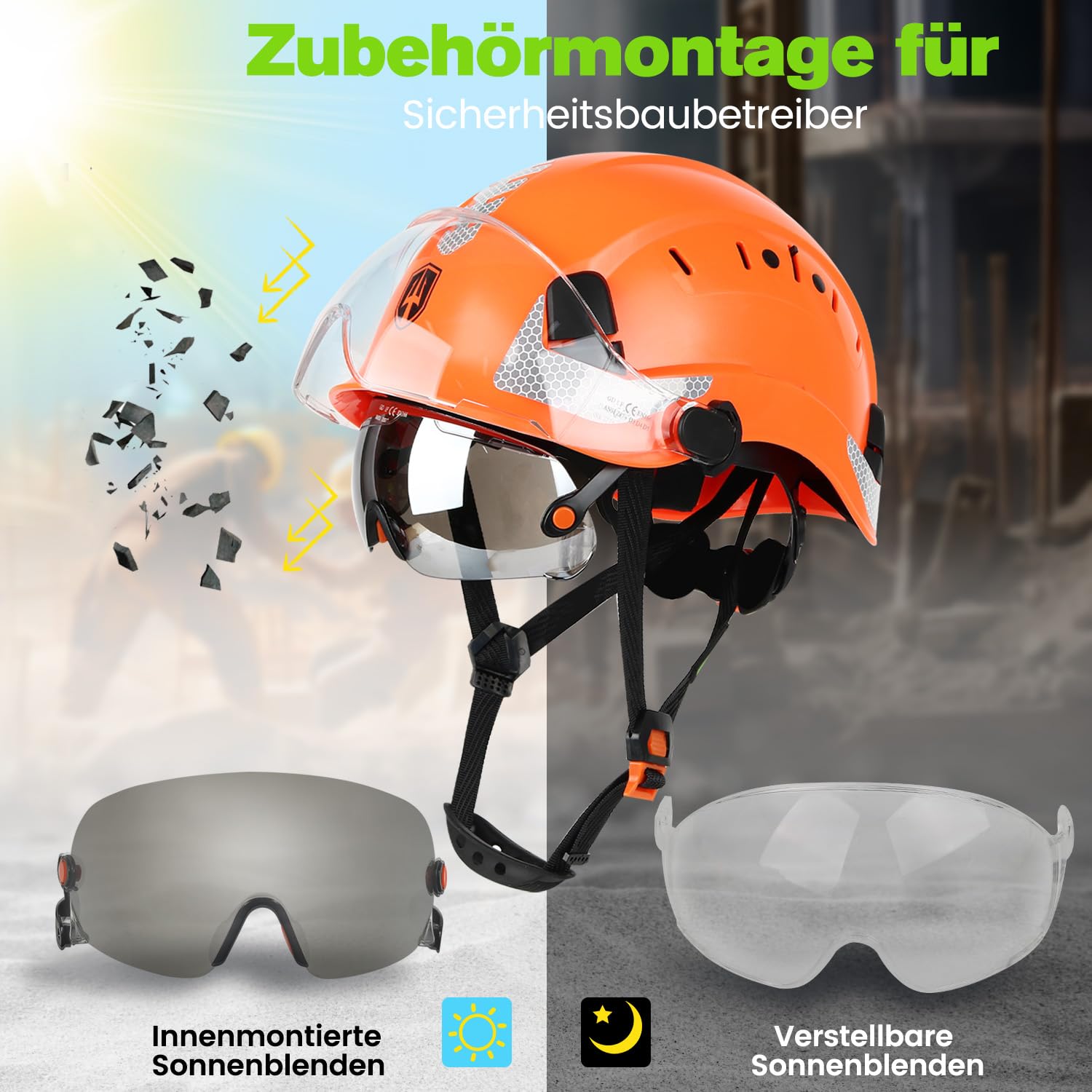 GREEN DEVIL Mervex Vent Set - EN397 & EN166 zertifizierter Industrieschutzhelm mit Doppelvisier + Helmleuchte