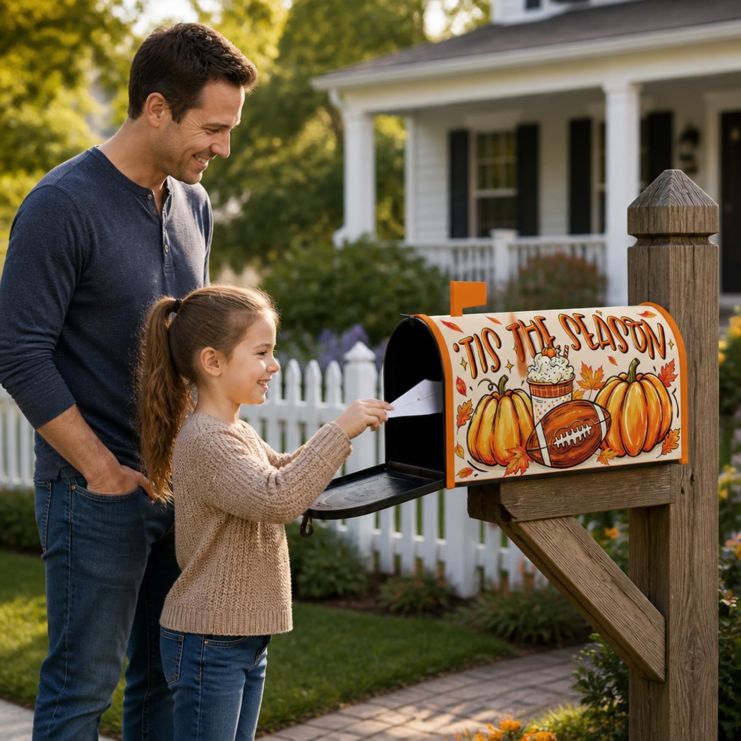 Fall Mailbox Covers Magnetic, Autumn Football Mailbox Cover Decor Standard Size 18" X 21", Fall Ball Sport Maple Leaf Harvest Post Letter Box Cover Wraps for Outside Garden Home Yard