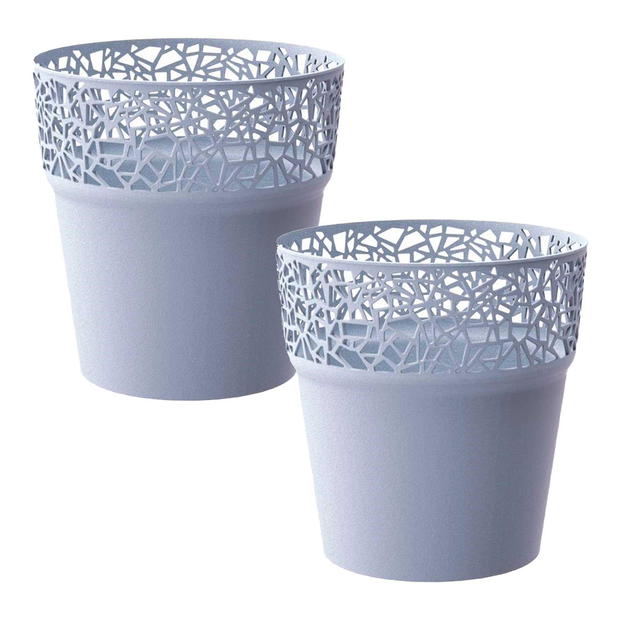 WELLHOME 2 x Tree Plastic Plant Pot in Ice Grey 17.5 (L) x 17.5 (W) x 17.9 (H) cm, Grande