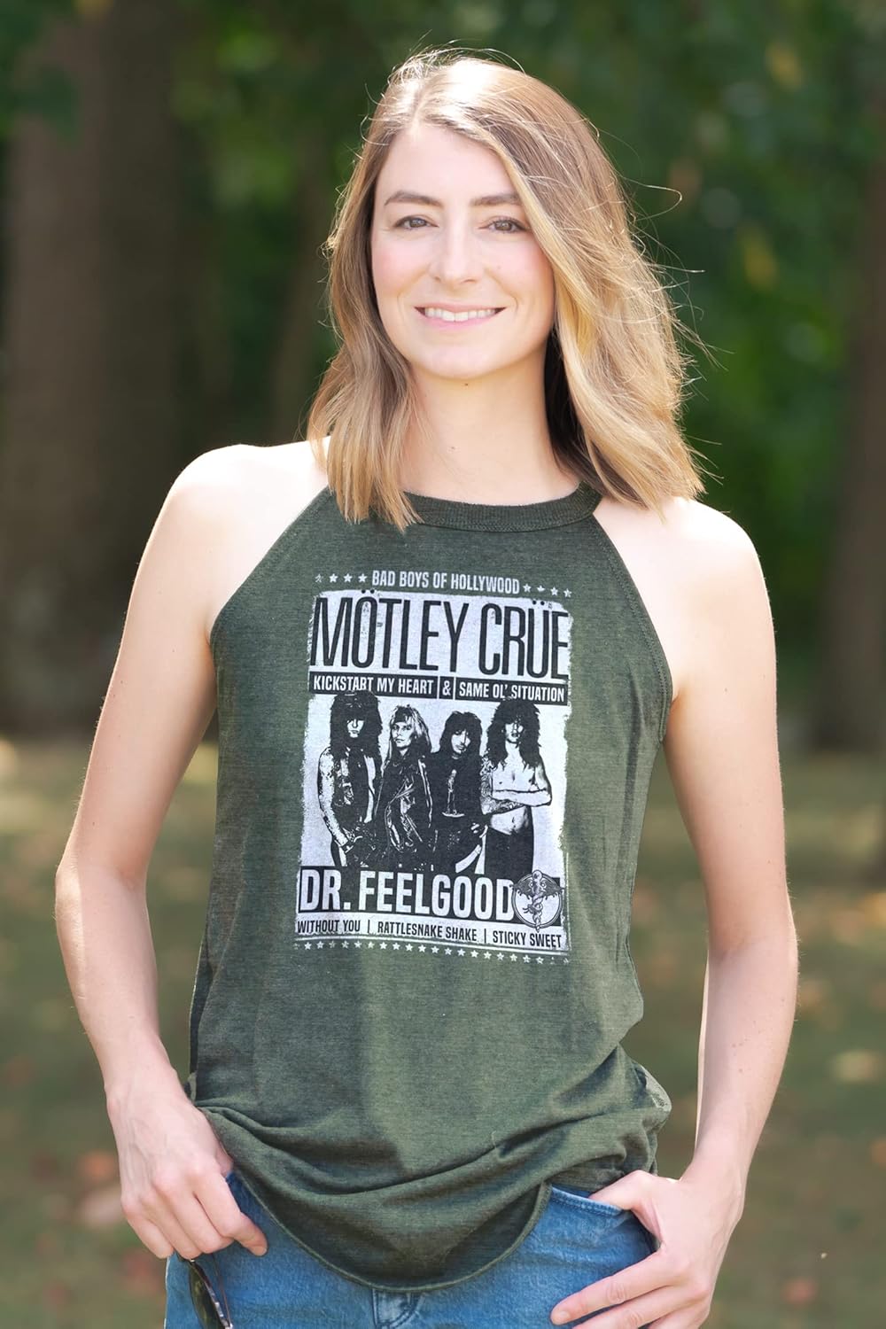 Motley Crue Bad Boys of Hollywood Dr. Feelgood Womens Rocker Tank Top Sleeveless 80s Music Graphic Tees
