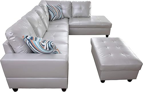 Miniatura 39 de Sofá modular contemporáneo con diván y otomana de almacenamiento, 3 piezas en forma de L, tapicería de piel sintética, cojines de espuma Jengibre