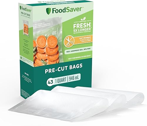Miniatura 2 de FoodSaver Bolsas de sellado al vacío precortadas de cuarto de galón, bolsas de almacenamiento al vacío de fácil uso, alineadas para sellar y rasgar