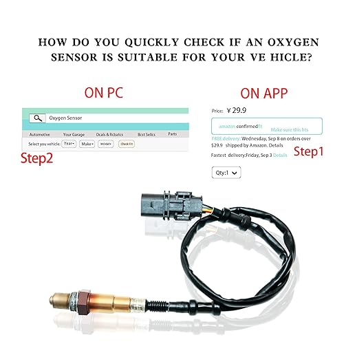 Miniatura 8 de Sensor de oxígeno compatible con vehículos Audi, Porsche y Volkswagen, A3 Quattro, TT, 911 Carrera, CC, Eos, Golf - Sensor O2 2006-2017 Reemplazo