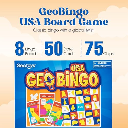Miniatura 8 de GeoToys GeoBingo Set, World & USA Bingo para niños, juego de geografía para el hogar y la escuela, juegos de bingo para la familia, jugar y aprender