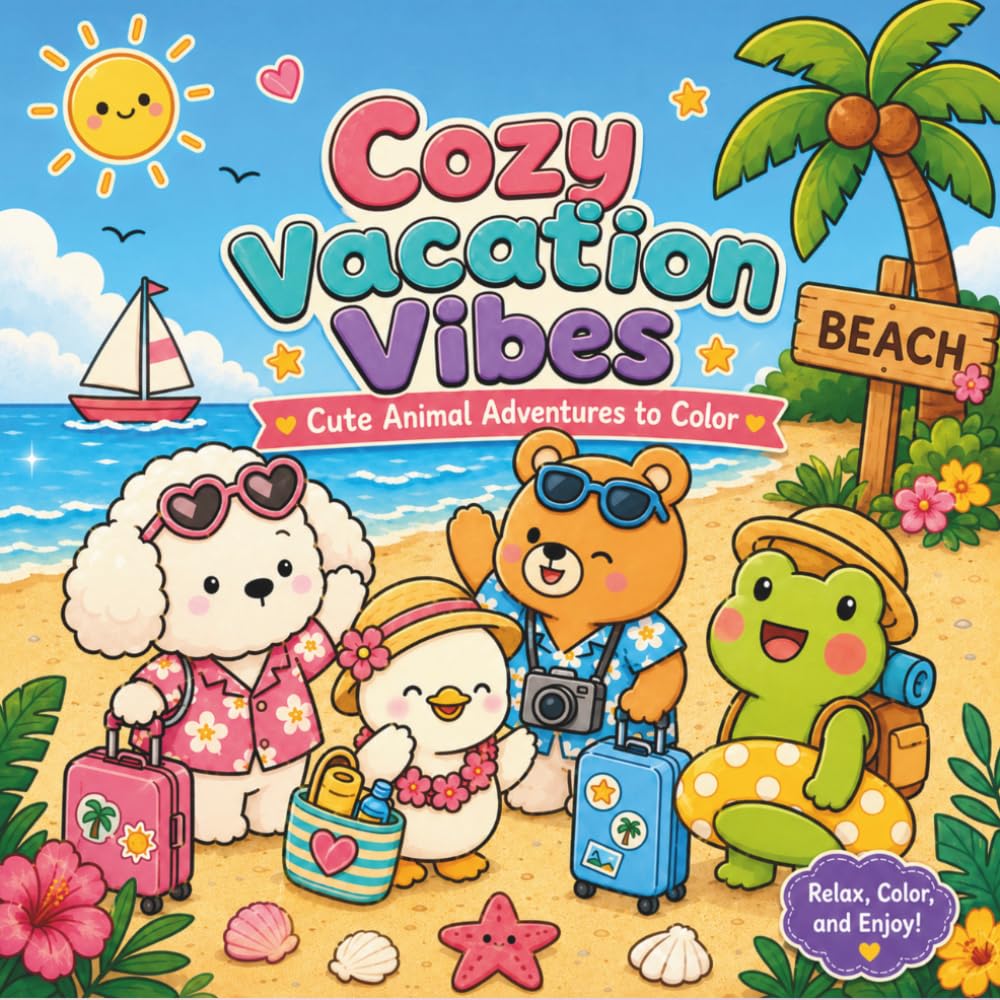 Cozy Vacation Vibes: Simple and Easy Cute Animal Adventures Coloring Pages for All Ages