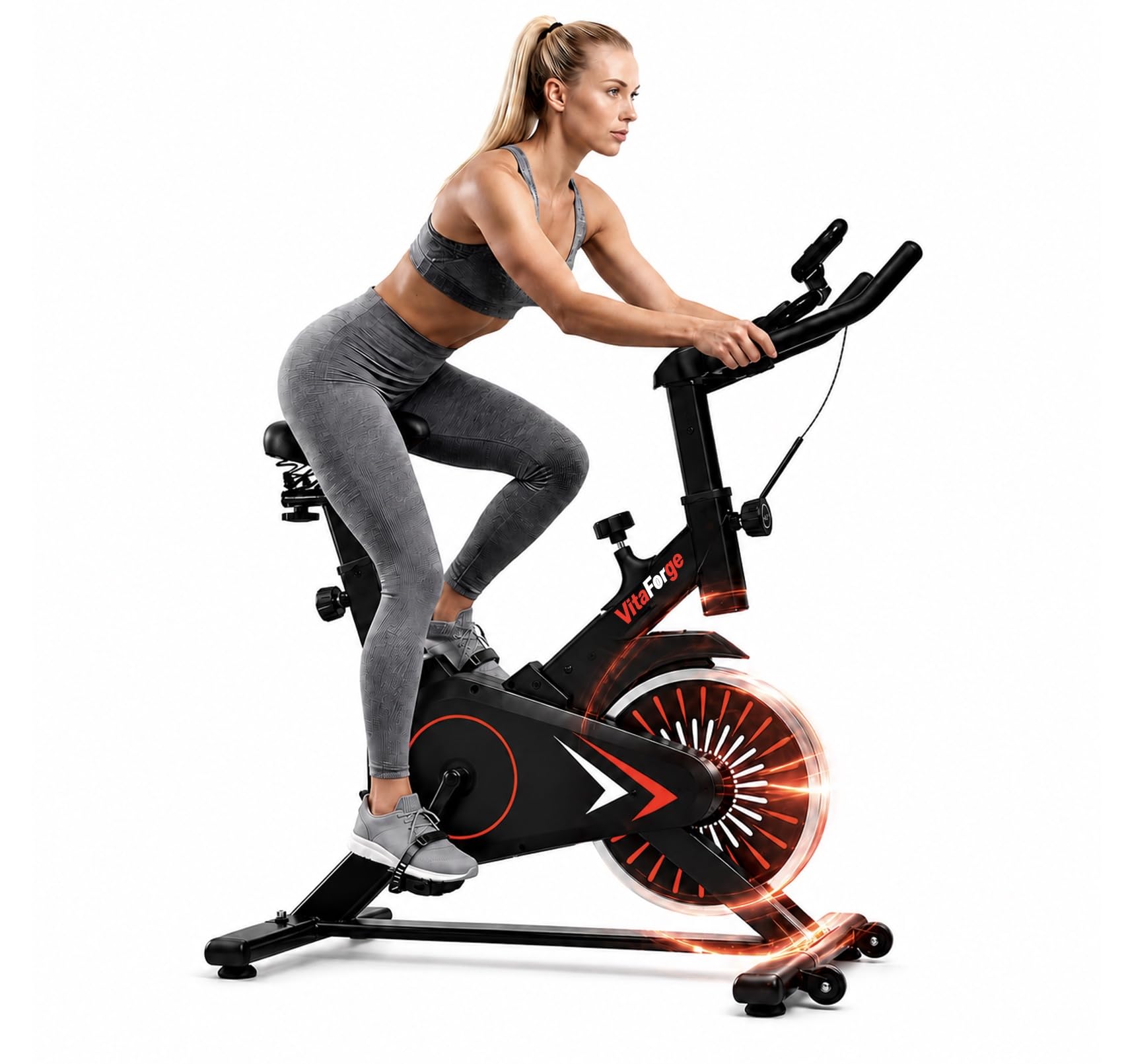 VitaForge Exercise Bike with LCD Display, Spin Bike with 0-100% Magnetic Resistance, Home Gym Use, 4kg Flywheel, 300LBS Weight Capacity