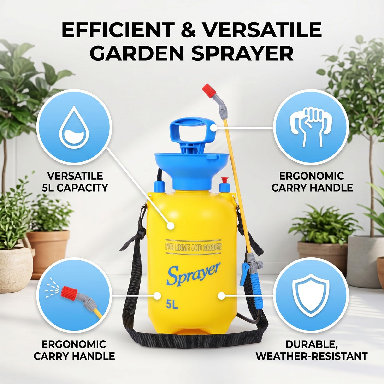 Asixxsix Spruzzatore a Pompa Manuale, Spruzzatore a Pressione Da Giardino Da 5 Litri Con Ugello Regolabile E Tracolla Bacchetta per Irrigazione Leggera Pulizia Multiuso per Erbacce