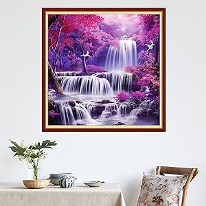DMCVIVR Stamped Cross Stitch Kits for Adults Beginners Embroidery Kits 11CT Needlepoint Kits Cross Stitch Patterns Embroidery Patterns&Maple Leaf Waterfall 18x18 inch