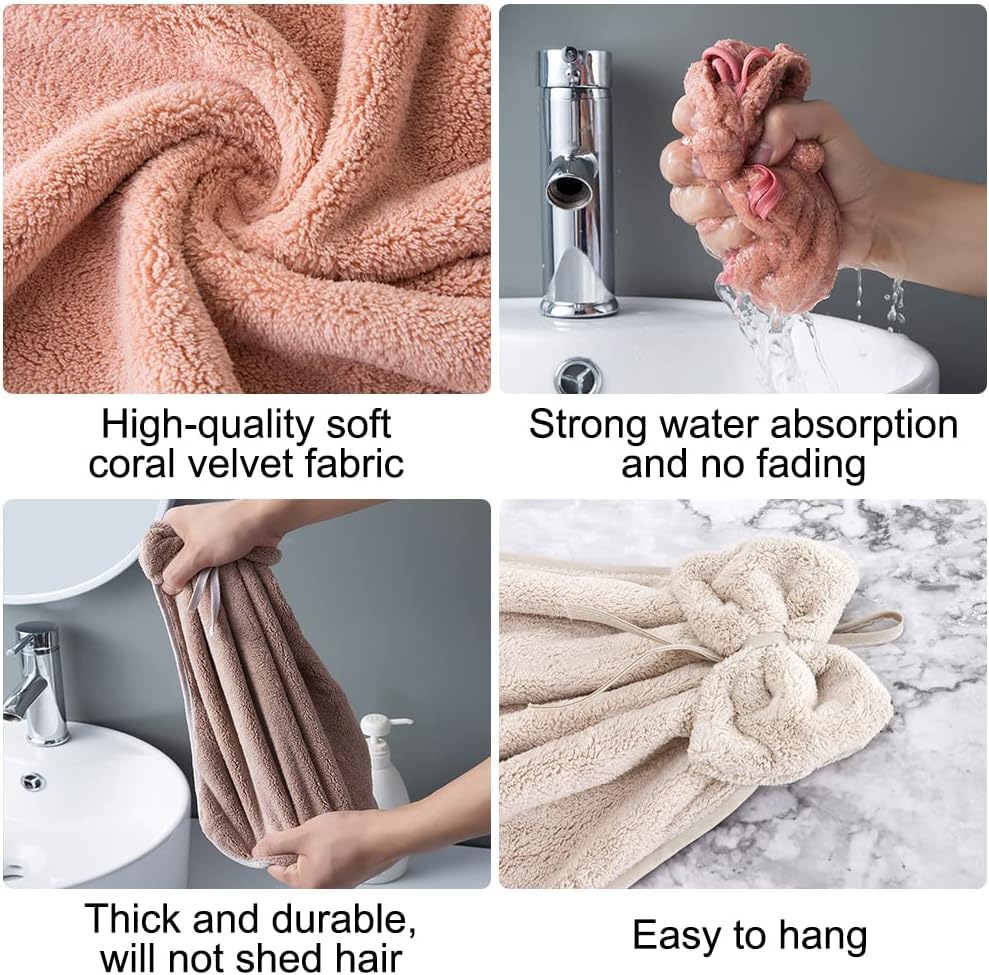 4Pcs Bowknot Hanging Hand Dry Towels, Microfiber Coral Velvet Hand Towels Hanging Loop, Absorbent Super Soft Cute Hand Towels for Kitchen Bathroom Kids Adults - Image 3
