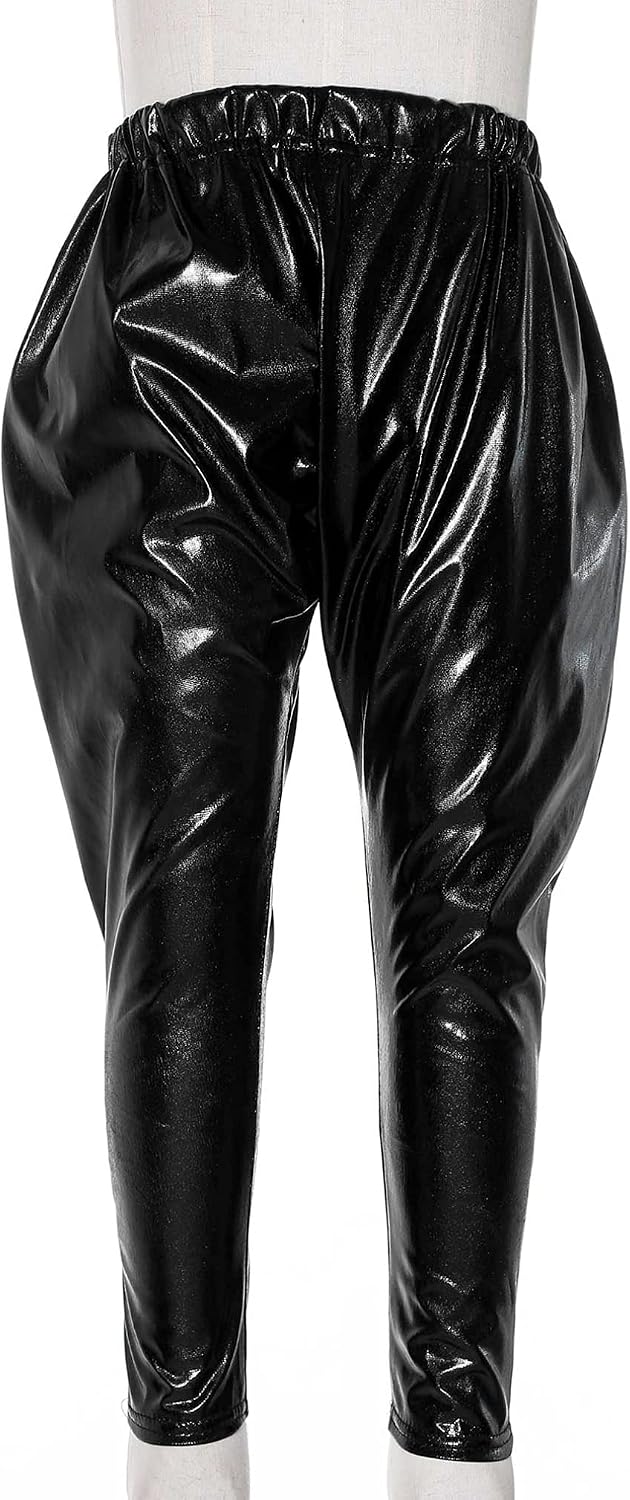 easyforever Girls Boys Shiny Metallic Dance Harem Pants Athletic Tights Jazz Hip Hop Latin Ballet Dance Leggings