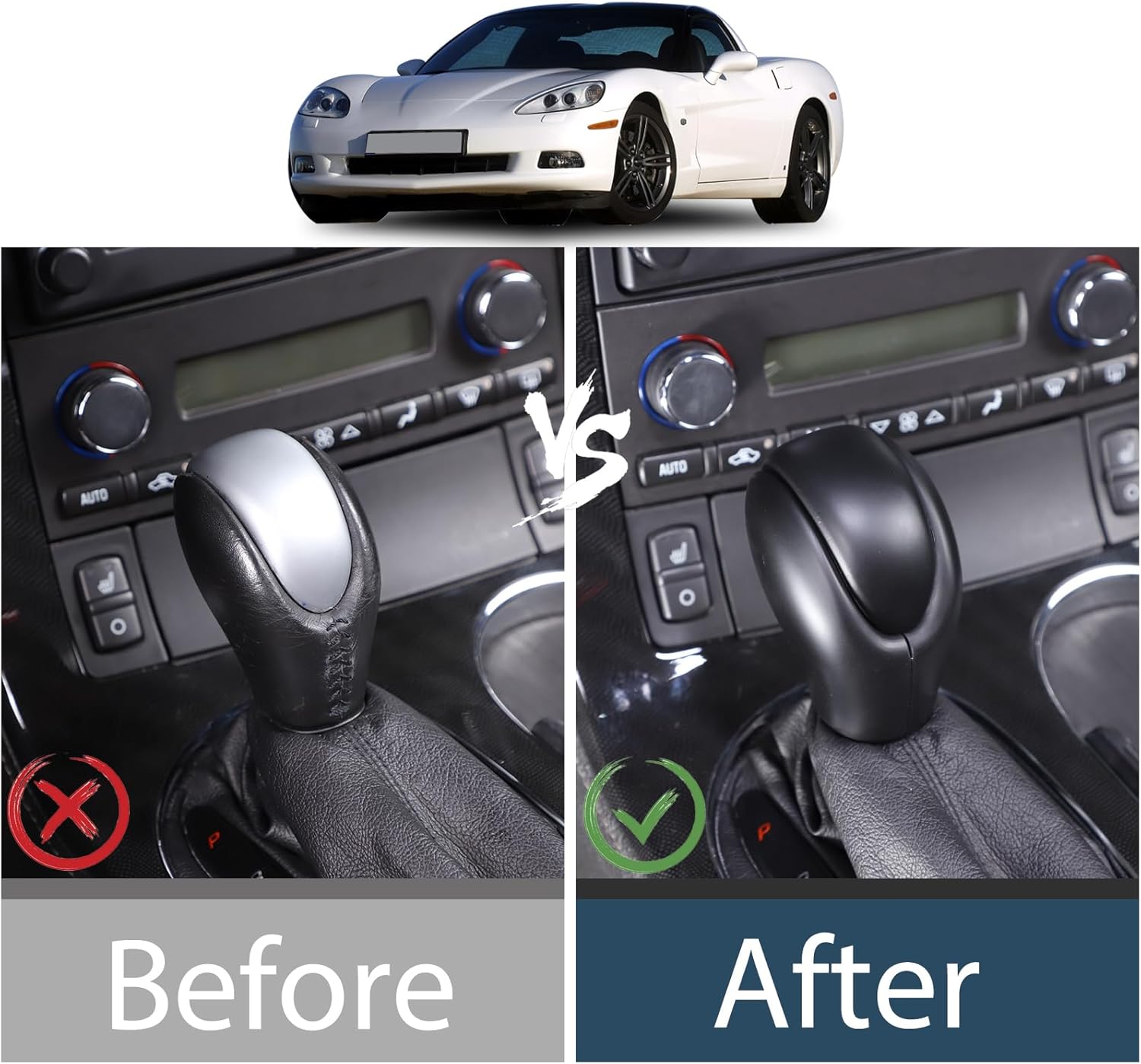 Lcojicep ABS Gear Shift Knob Head Cover Compatible with Corvette C6 2005-2013, Protective Shell (Black)