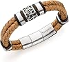 Mens Leather Bracelet Braided Stainless Steel Clasp, Minimalist Wristband, Gift for Him, Adjustable Mens Jewelry