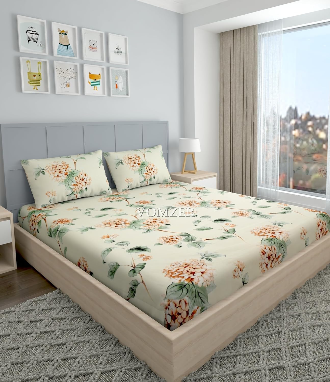VOMZER 300 TC Elastic Fitted Bedsheets Queen Size with 2 Pillow Covers | Double Bed with All Around Elastic, Size 60 x 78 x 10 Inches (Aqua Lily) (B0CYLW5M6Z) Amazon Price History, Amazon Price Tracker