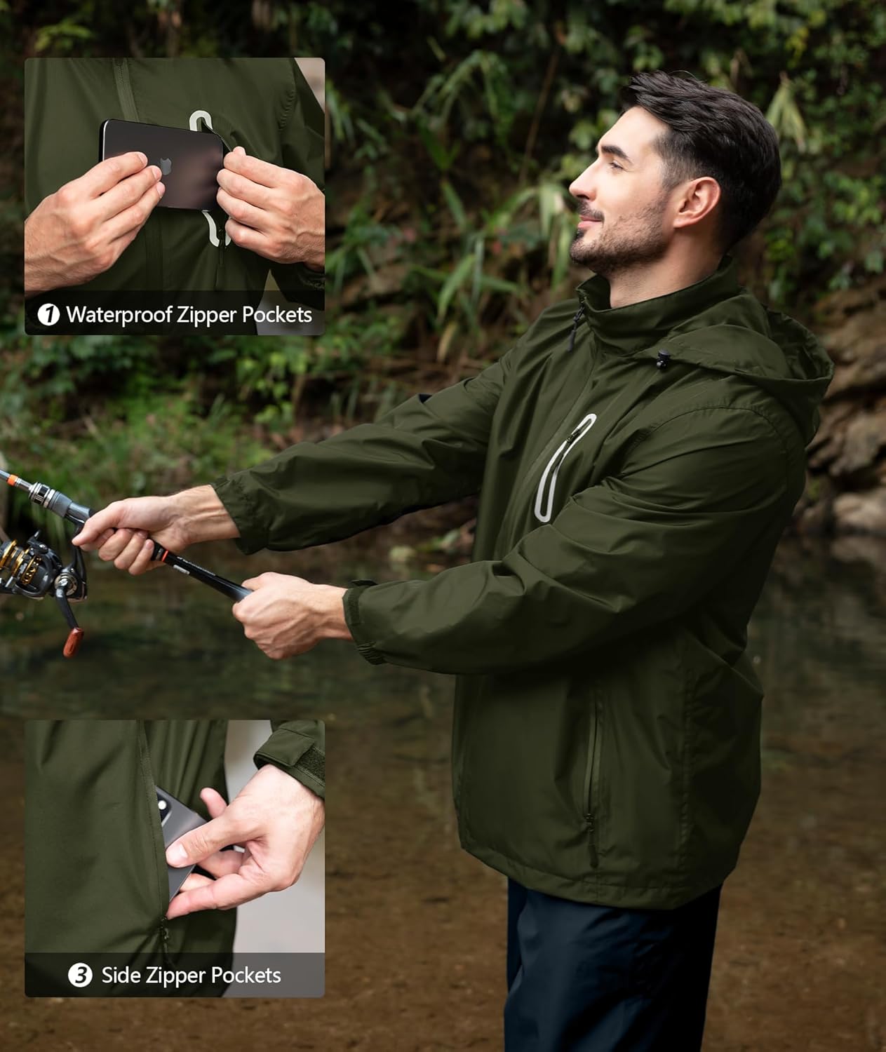 Men's Waterproof Golf Rain Suit Rain Gear Jacket and Pant Outdoor Lightweight Hooded Raincoat - Image 3