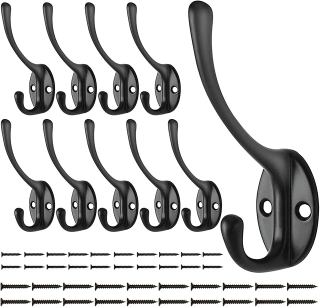 BIGLUFU Coat Hook Black Vintage with Metal Screws Included,for Hanging Coat, Hat,Towel,Scarf, Bag, Key, Cap, Cup (10 ) (Black)