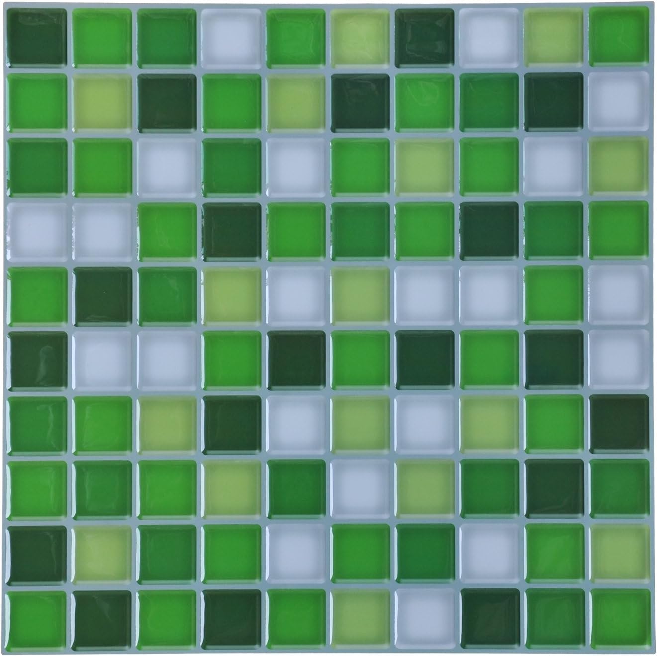 Peel and Stick Tile 12" x 12" Peel and Stick Kitchen Backsplash Green White Tiles Self-adhesive Vinyl 3D Wall Sticker(6 Tiles)