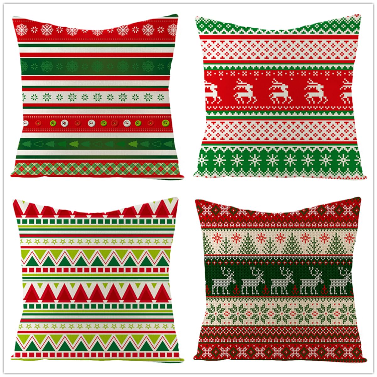 Fundas Cojines 65x65cm,Funda Cojin Modernas Juego de 4 Funda de Almohada Elegantes Decorativa para Sofá Coche Cama Sillas Línea Geométrica Verde