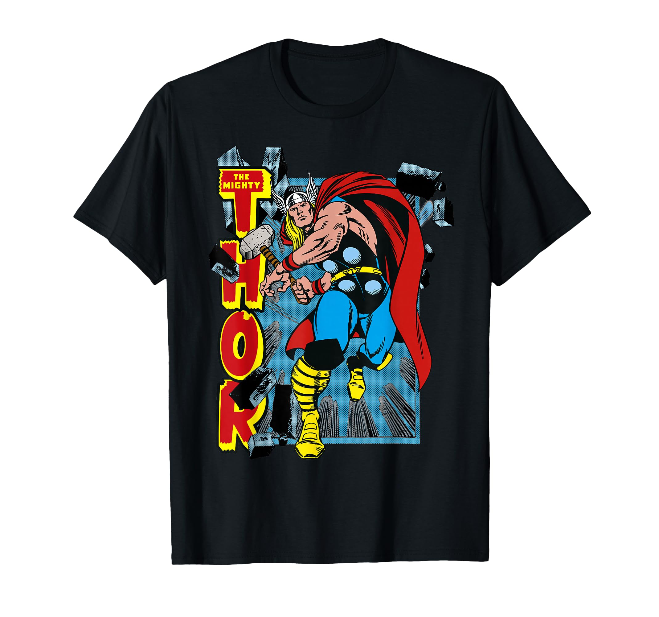 Marvel Classic The Mighty Thor Break Through Poster Style T-Shirt
