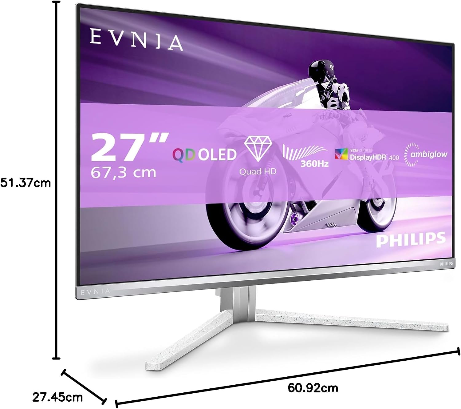 Philips Evnia 27M2N8500AM – Monitor Gaming OLED QHD de 27 Pulgadas, 360 Hz, 0,03 ms, HDR400, FreeSync. Prem., Comp. G-Sync. (2560×1440, 2X HDMI 2.1, 1x DP 1.4, concentrador USB) Blanco 7