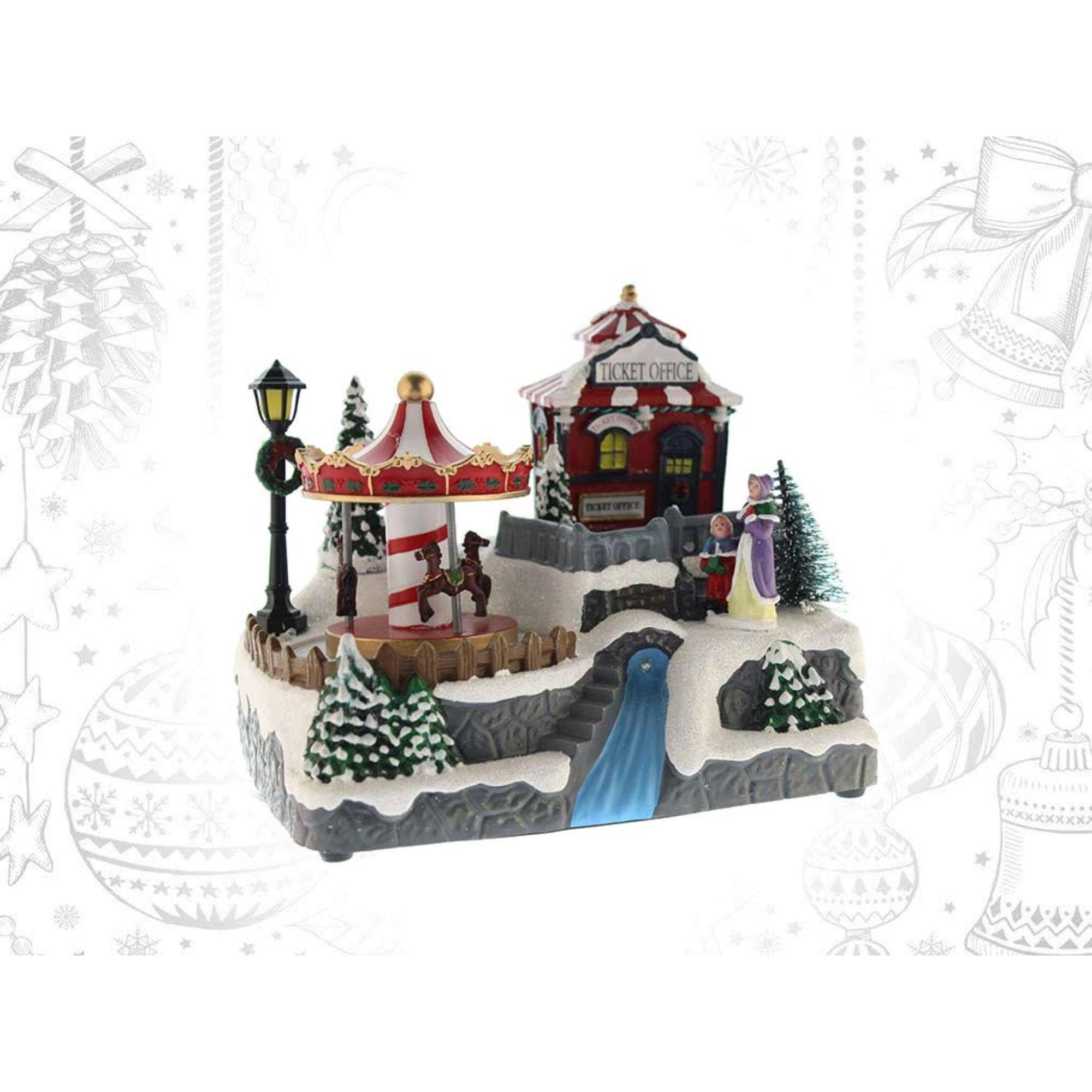 Village de Noël décoratif avec Rio en Mouvement, lumières LED et Musique