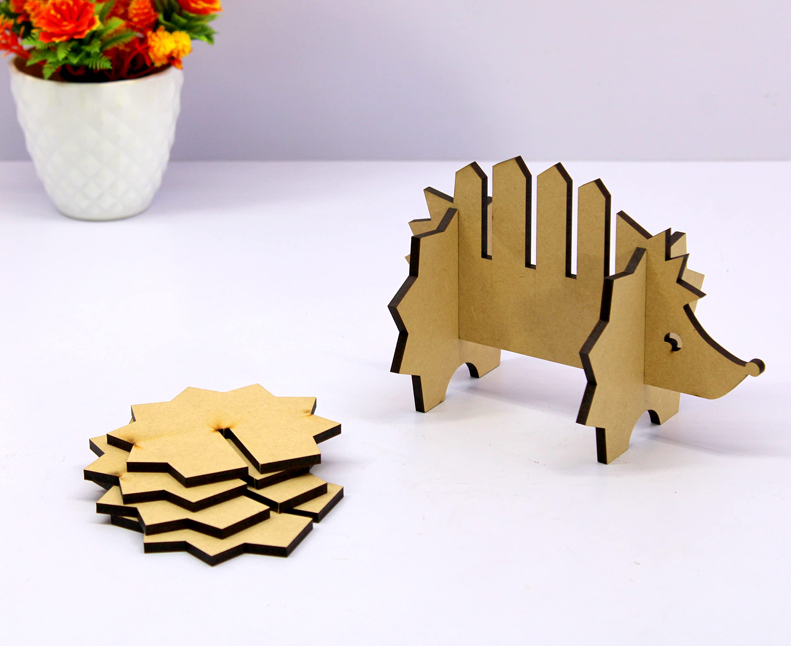 eSplanade DIY Craft MDF Decoupage podstawki – zestaw 6 podstawek stołowych / do rzemiosła / aktywności / prosty kształt zwierzęcy decoupage / malowanie / żywica / kształt jeża