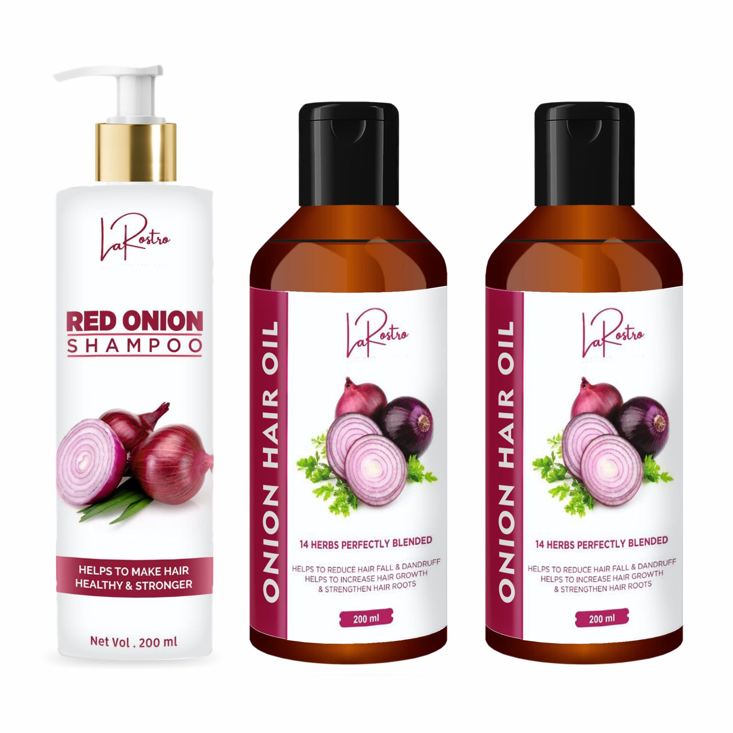 La Rostro Combo of Red Onion Shampoo - 200ml - 1 pcs and Onion Hair Oil - 200 ml - 2 pcs-image-2