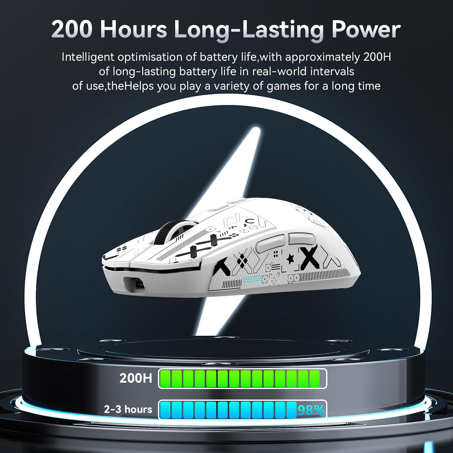 Mysz SUPERLIGHT ATTACK SHARK X6 49 g z magnetyczną stacją ładującą, czujnik do gier PixArt PAW3395, bezprzewodowa/przewodowa mysz do gier BT/2.4G z taśmą, 26000 DPI, myszy z (białe)
