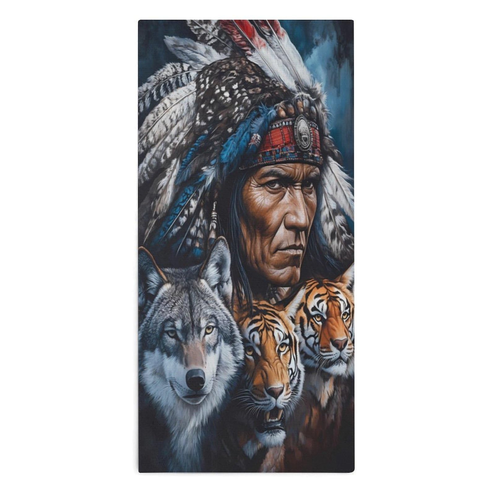 TXFBTRFSA Indian Chief Tiger Wolf Hand Towels for Adult Face Towel Bath Beach Swim Accessories