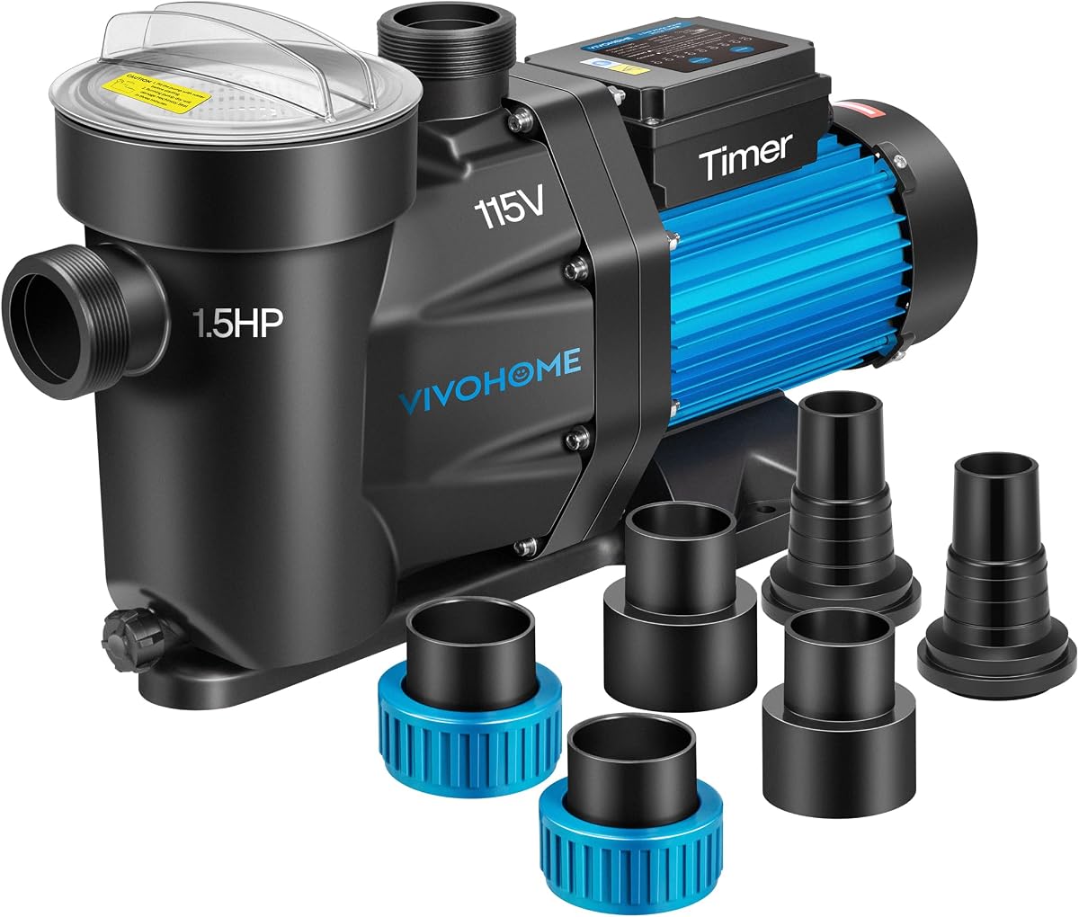 Self Primming in/Above Ground Swimming Pool Pump w 1.25'' & 1.5" & 2.0'' Unions Energy Saving w/Strainer Baske, 6360 GPH