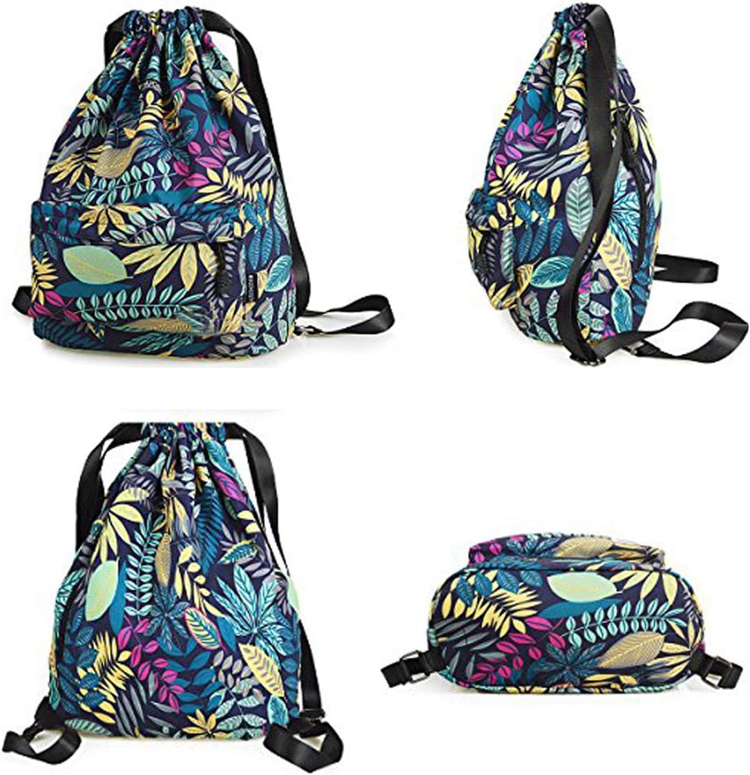 XMRSOY Gym Drawstring Backpack Water Resistant String Bag Nylon Cinch Sport Bag Leaf Sackpack Large