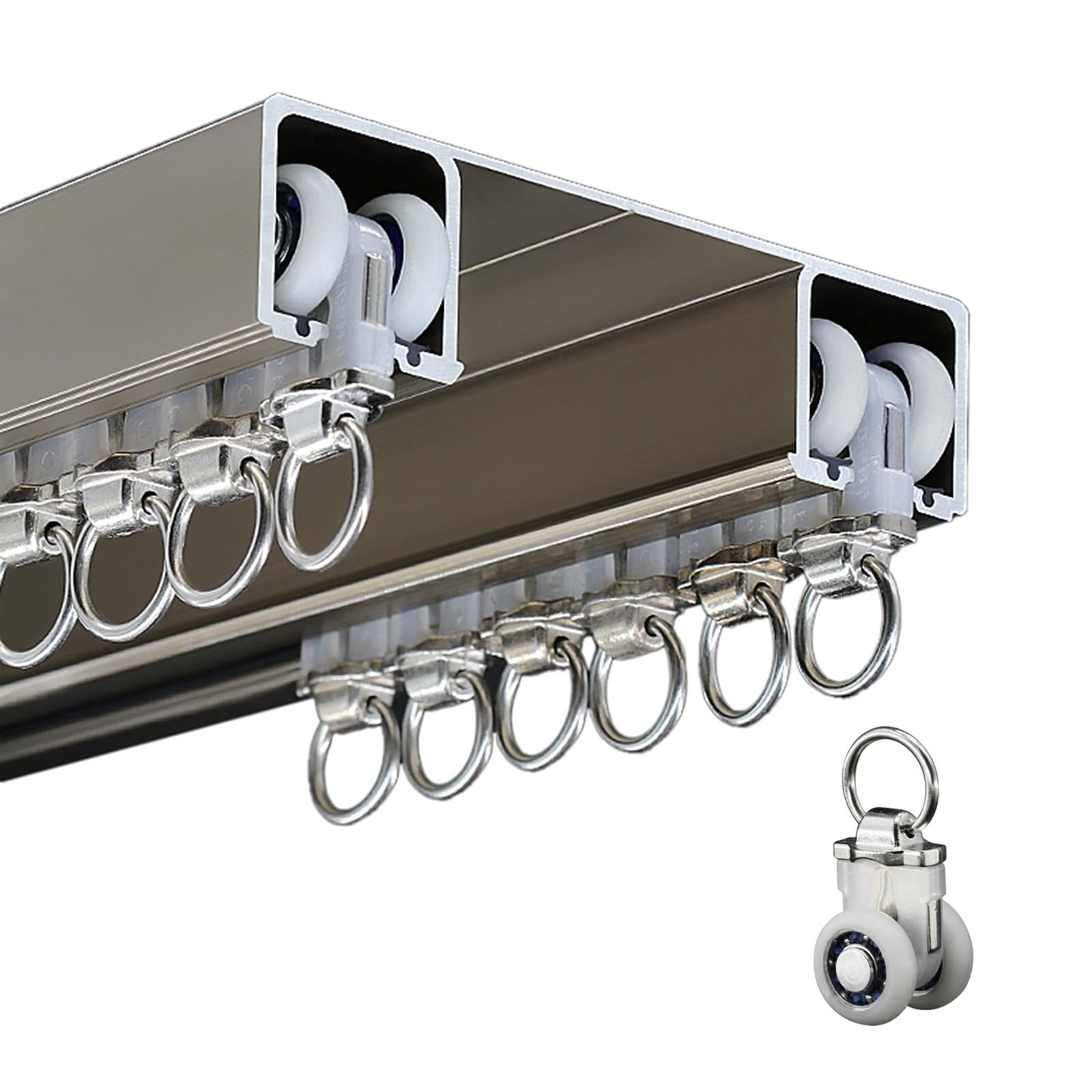 Système de tringle à rideau polyvalent à double rail – Support de plafond facile à installer pour chambre à coucher, salon et hôtel – Décoration d'intérieur élégante de couleur champagne